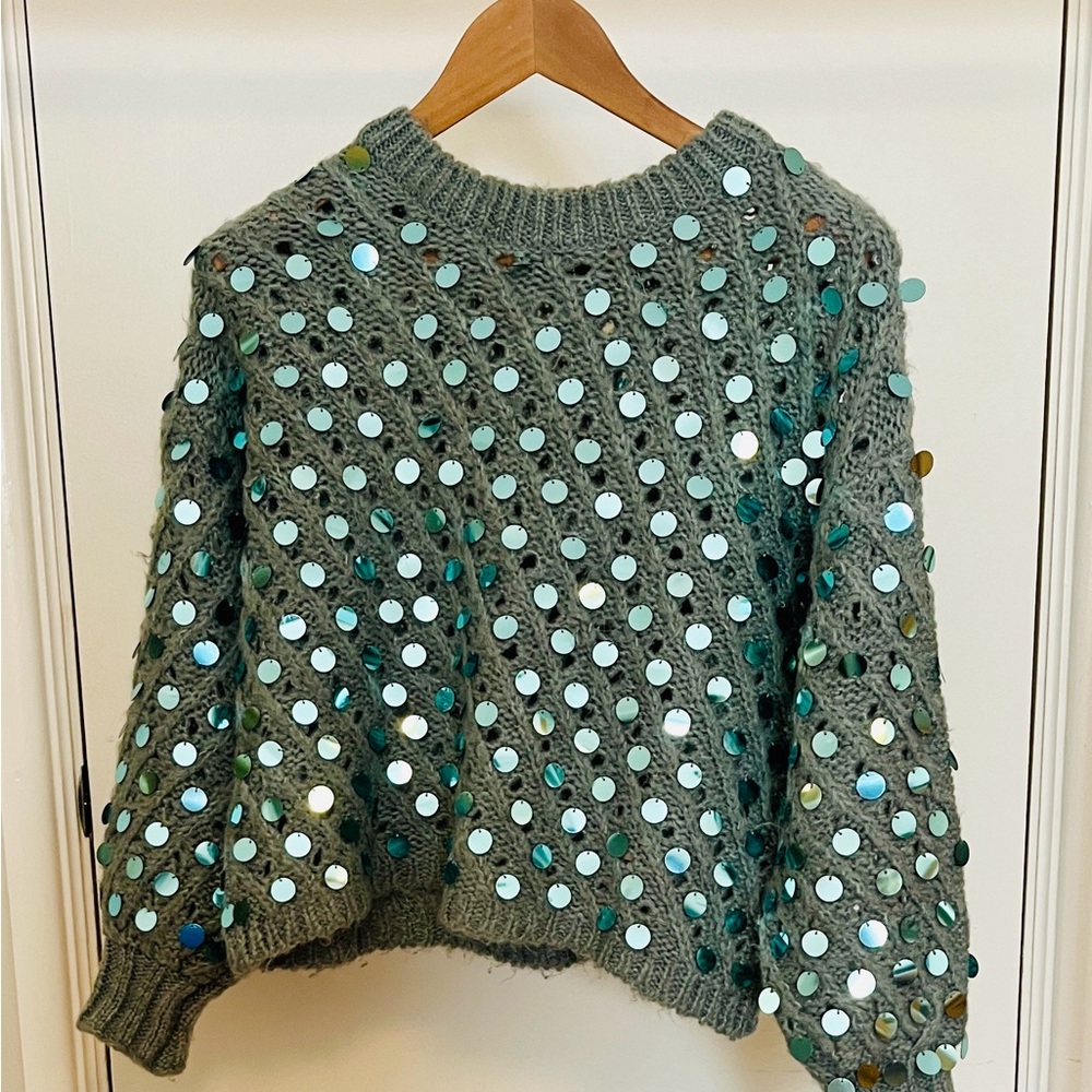 Zara Seafoam Green Sweater with Sequin Accents